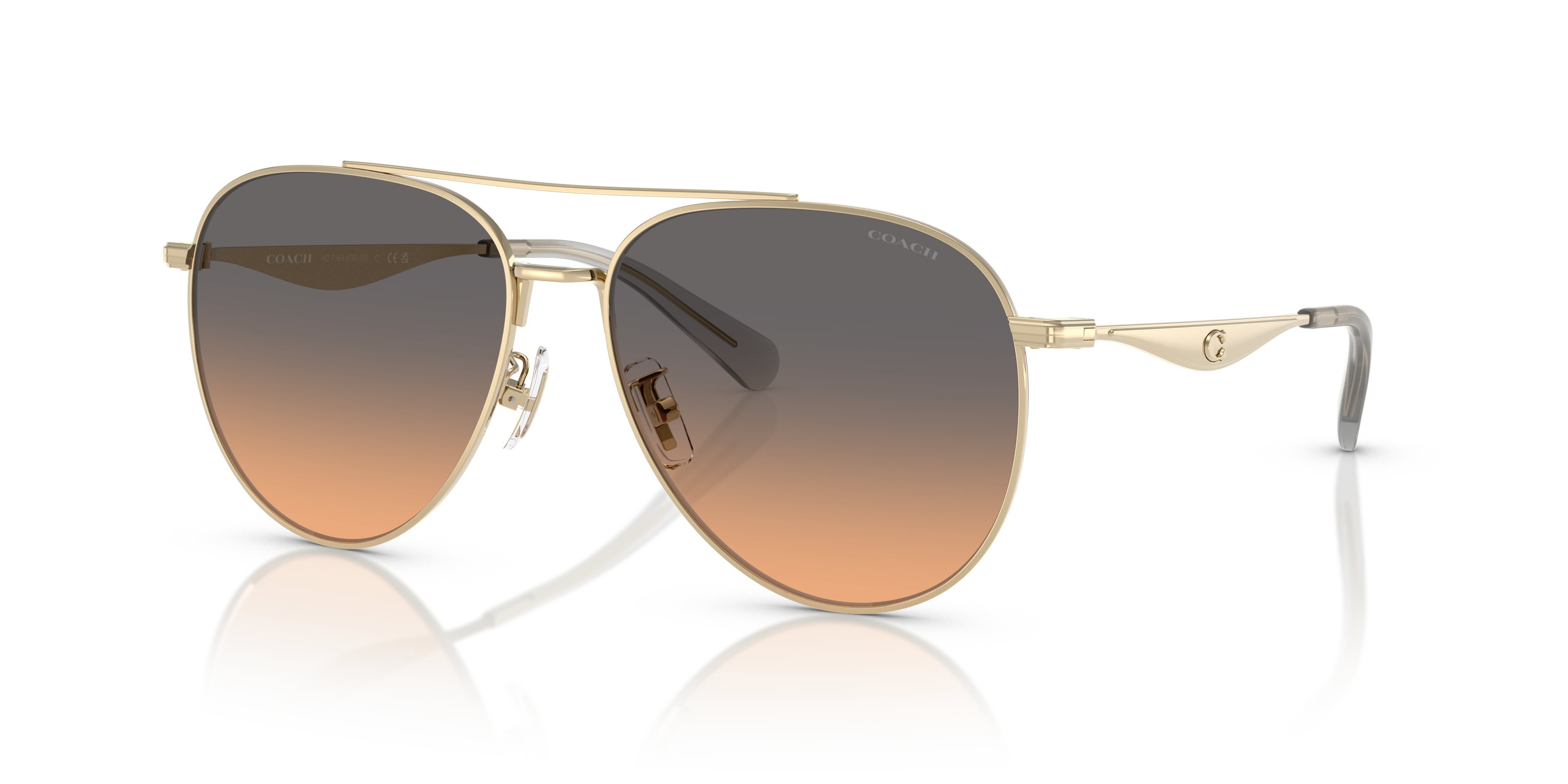 Coach HC7169 CW193 Pilot Sunglasses - Shiny Light Gold